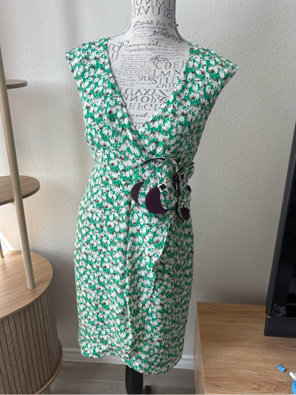 Moulinette Soeurs Green Floral Wrap Dress with Tie Detail